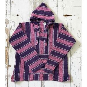 VTG Vel Mex Baja Hoodie Boho Hippie Festival Beach Size Large Purple/Pink